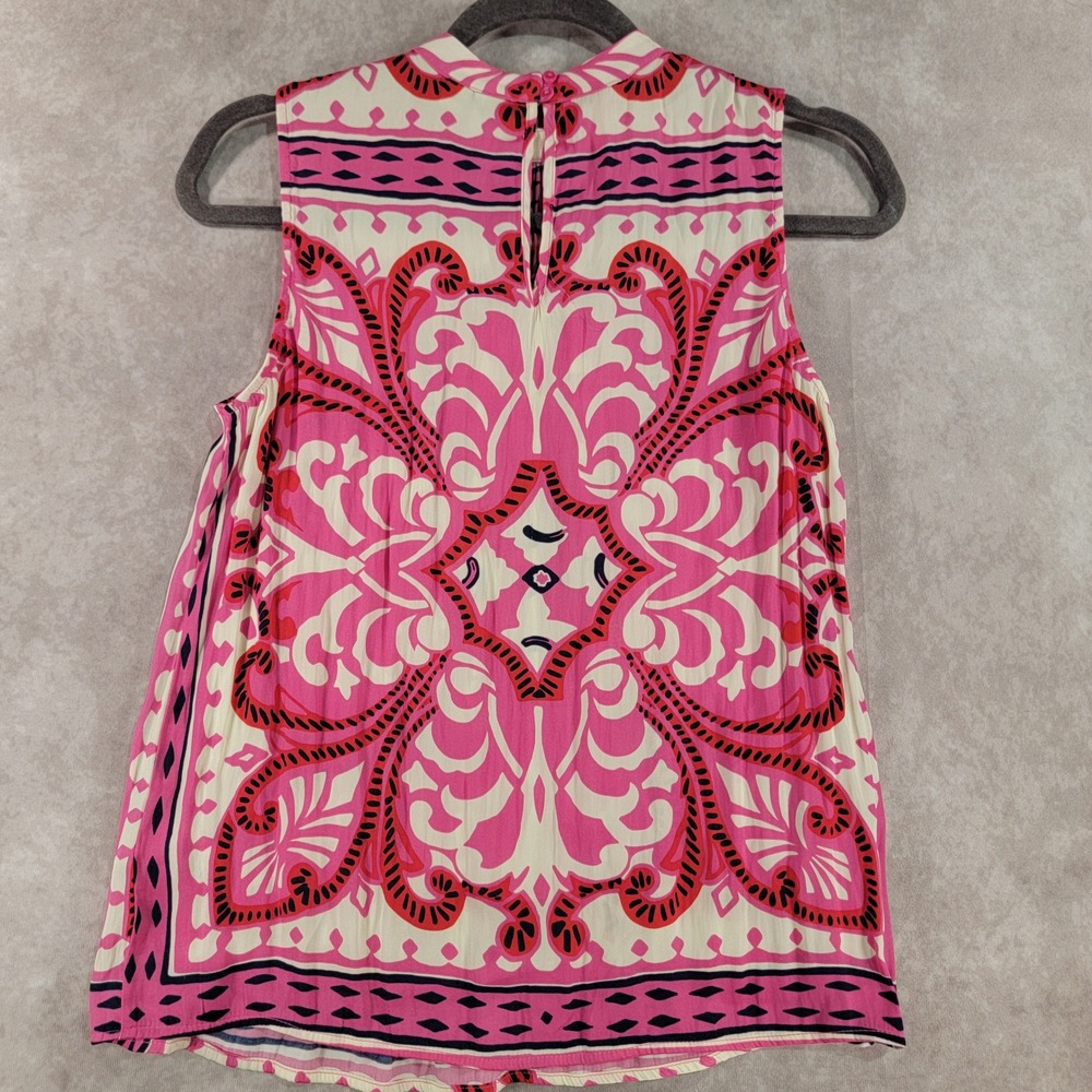 Joie Womens Pink Cream Medallion Scarf Print Sleeveless Pleated Blouse Small - Picture 6 of 6